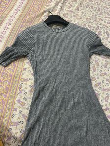 Zara Gray Ribbed  Mini Dress