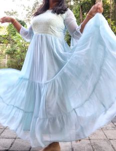 Pastel Blue Sequin Tiered Maxi Dress
