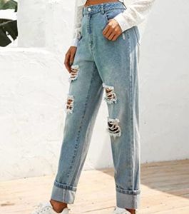 Women’s High Rise Ripped Blue Jeans