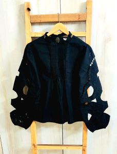 Elegant Black Cutout Sleeve Top Size-36-M