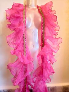 Pink Ruffle Dupatta circular attached