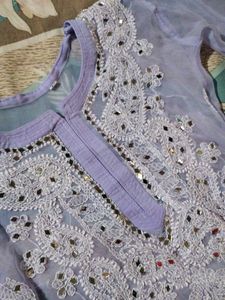 Lavender Chikankari Kurti with Mirror Work