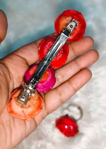 Floral Rose Hair Clip And Ring