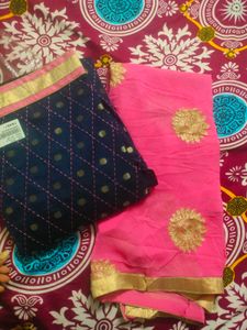 Cotton Suit Material Blue And Pink Contrast
