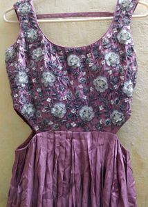Elegant Mauve Embroidered Cut-Out Maxi Dress