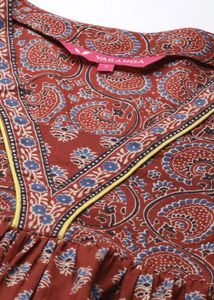 Rust Red Ethnic Printed A-Line Kurti