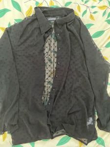 Sassafras Black Polka Dot Sheer Button-Up