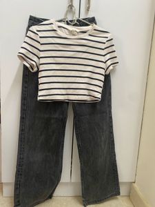 Striped Crop Top & Wide Leg Jeans