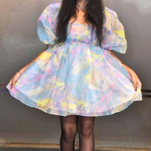 Pastel Puff Sleeve Dress