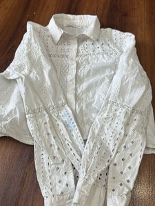Zara cotton pure white crop shirt