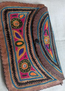 Bohemian Camel Leather Sling Bag / Envelope Clut