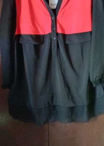 🍒 red Color &amp;Black  Top