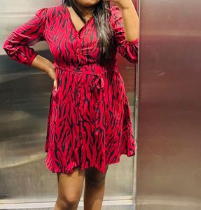 Red Animal Print Wrap Dress