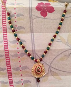 Beaded Necklace with Gold Pendant