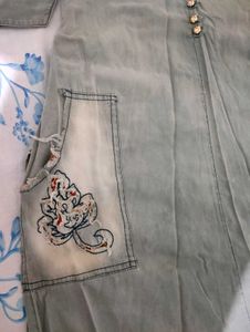 Faded Denim Kurta With Pockets