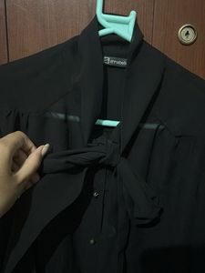 Elegant Black Tie-Neck Blouse