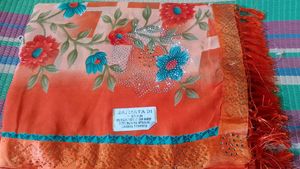 Orange Floral Sari with Embellishments