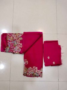 Magenta Embroidered Saree Set
