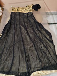 Elegant Black &amp; Gold Embroidered Gown