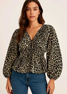 Leopard Print V-Neck Top