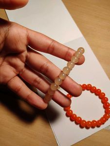 2 Beaded Bracelets, Orange And Tan