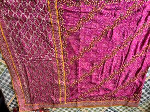 Pink Bandhani Saree With Gota Patti Work