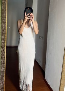 Knitted  Fringe MAXI Dress in Beige