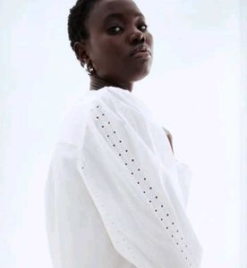 H&amp;M White Eyelet Embroidered Blouse