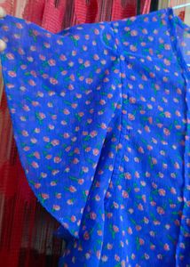 Blue Floral Sheer Ruffle Sleeve Top
