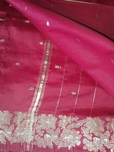 Maroon Colour Saree With Foil Silver Gold Design