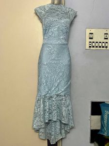 Elegant Light Blue Lace fish cut Dress