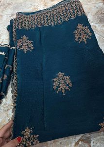 Elegant Blue Embroidered Saree