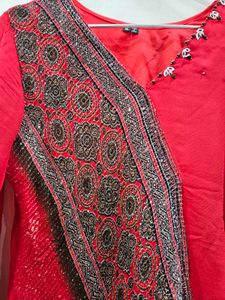 Beautiful Cherry Red Georgette Cord Set