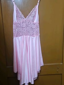 Pink Lace Satin Lingerie Dress