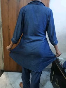 Denim Pajama Set up down dress plazo saath mein