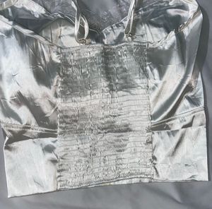White Beaded Satin Top