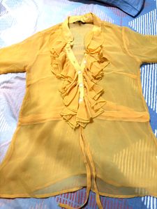 Yellow Sheer Ruffle Blouse