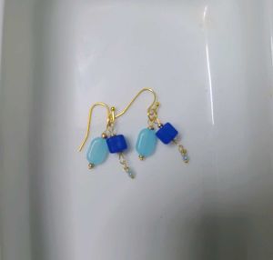 Blue Beaded Dangle Earrings