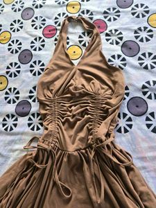 Brown Halter Mini Dress