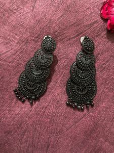 Black Tiered Statement Earrings