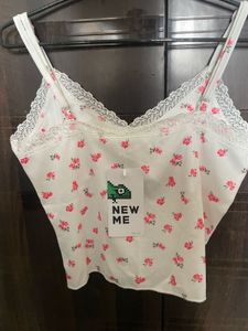 Ditsy print lace detail top