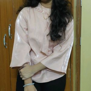 Blush Pink Tie-Neck Blouse
