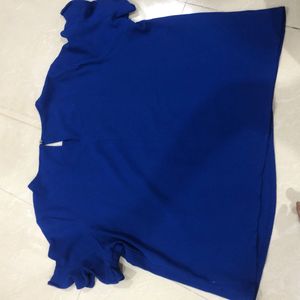 Blue Ruffle Sleeve Top
