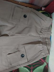 Beige Wide Leg Cargo Pants