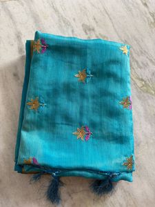 Teal Embroidered Saree
