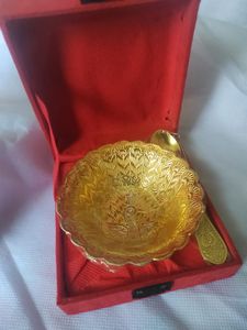 Silver Plated Gold Polished Bowl &amp; Spoon