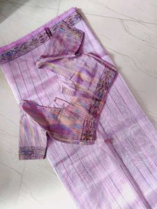 Purple Striped Saree with Blouse