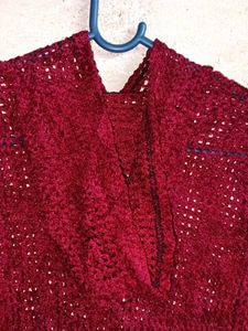 Girl&#39;s Partywear See-through Knit Top Hoodie