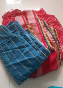 Red Diamond Print Fabric with Trim Handmade