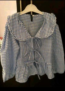 Blue Gingham Ruffle Blouse